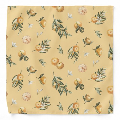 Orange Grove Botanical Citrus Pattern Yellow Bandana