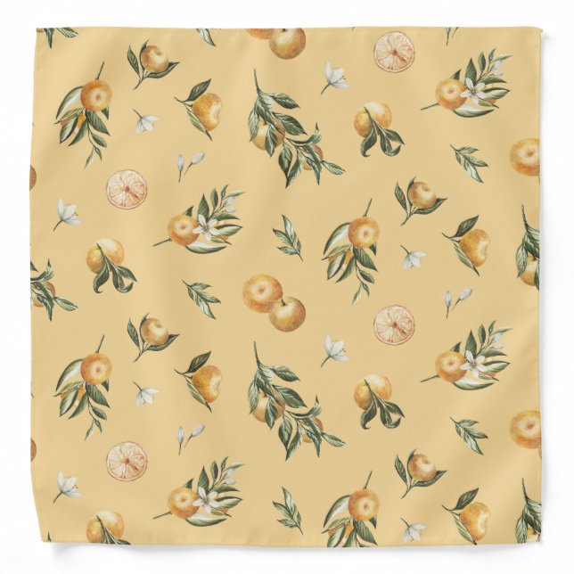 Orange Grove Botanical Citrus Pattern Yellow Bandana (Front)