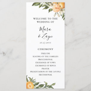 Orange Grove Citrus Botanical Wedding Program