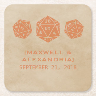 Orange Grunge D20 Dice Gamer Paper Coasters