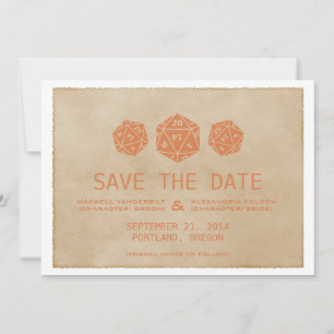 Orange Grunge D20 Dice Gamer Save the Date Invite