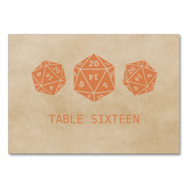 Orange Grunge D20 Dice Gamer Table Card (Front)