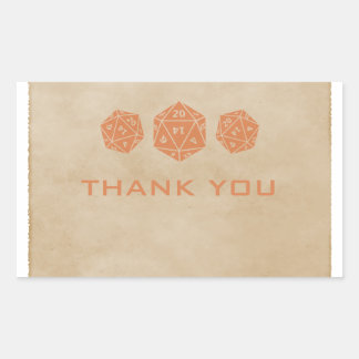 Orange Grunge D20 Dice Gamer Thank You Stickers