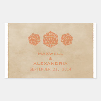 Orange Grunge D20 Dice Gamer Wedding Stickers
