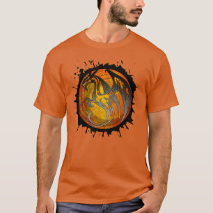 Orange grunge paint splatter dragon mens tshirt