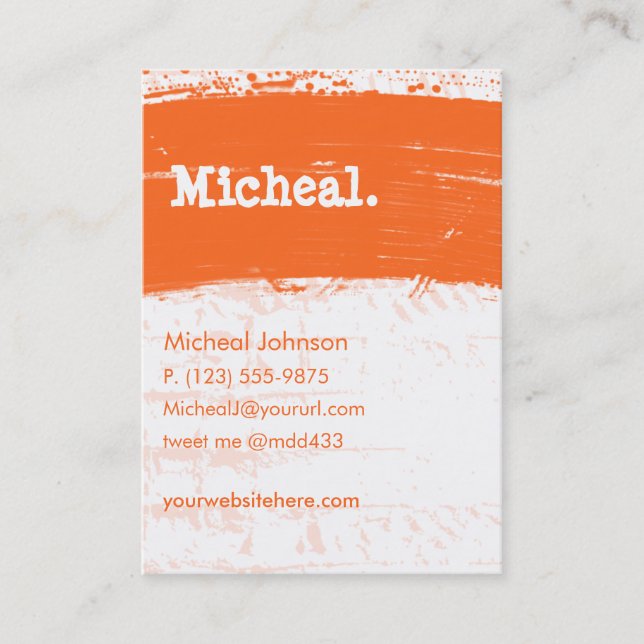 Orange Grunge Personal QR Large Business Card (Front)