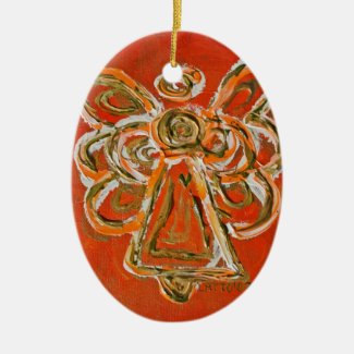 Orange Guardian Angel Art Holiday Ornament
