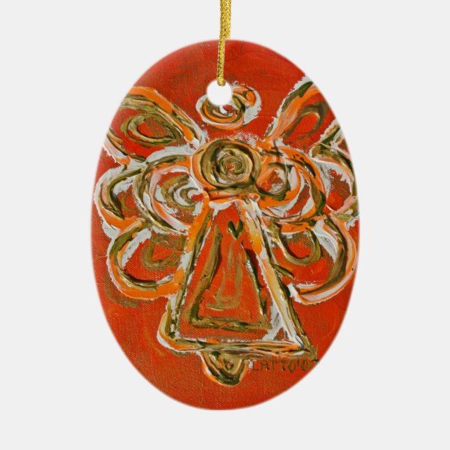 Orange Guardian Angel Art Holiday Ornament (Front)