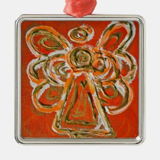 Orange Guardian Angel Art Holiday Ornament