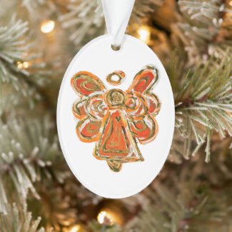 Orange Guardian Angel Art Holiday Pendant Ornament