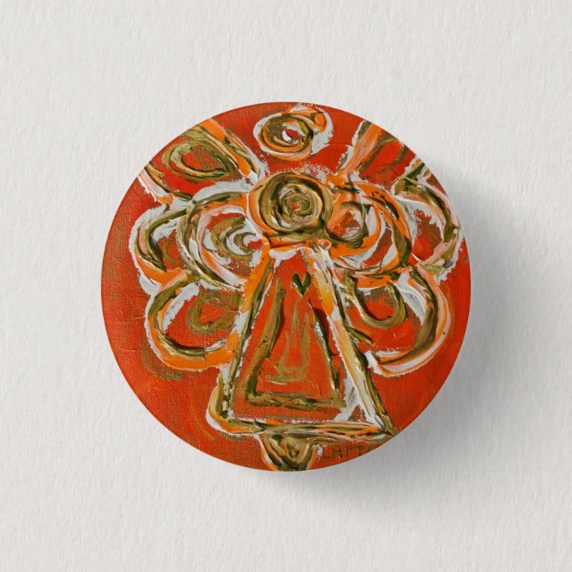 Orange Guardian Angel Button, Pin, or Pendant Pinback Button (Front)