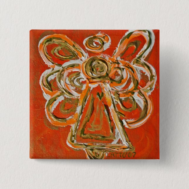 Orange Guardian Angel Button, Pin, or Pendant Pinback Button (Front)