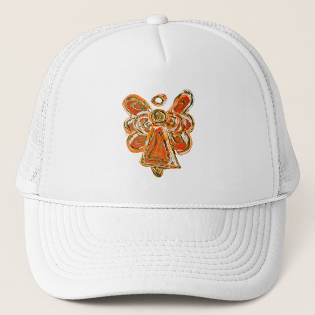 Orange Guardian Angel Custom Art Hat or Cap (Front)