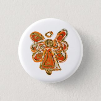 Orange Guardian Angel Custom Holiday Button Pin