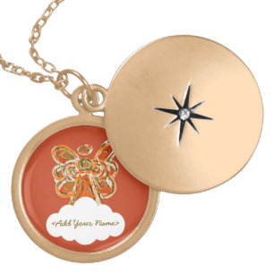 Orange Guardian Angel Series Cloud Custom Locket Necklace
