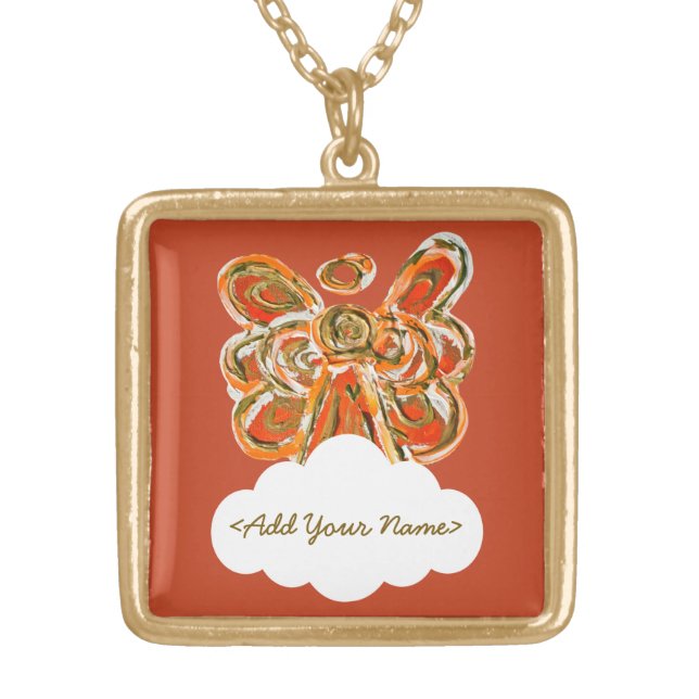 Orange Guardian Angel Series Cloud Custom Necklace (Front)
