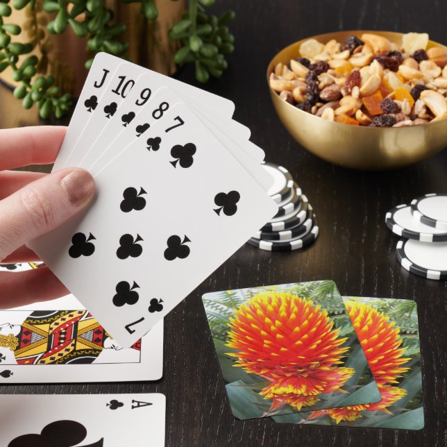 Orange Guzmania Conifera Tropical Floral Poker Cards (In Situ)