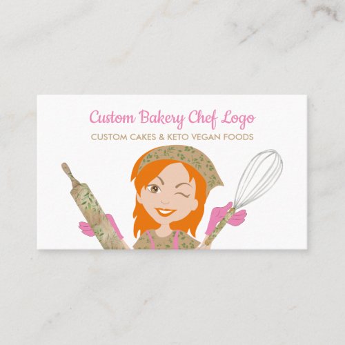 Orange Haired Rustic Pastry Bakery Chef Business Card