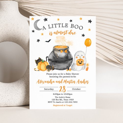 Orange Halloween A Little Boo Baby Shower  Invitation