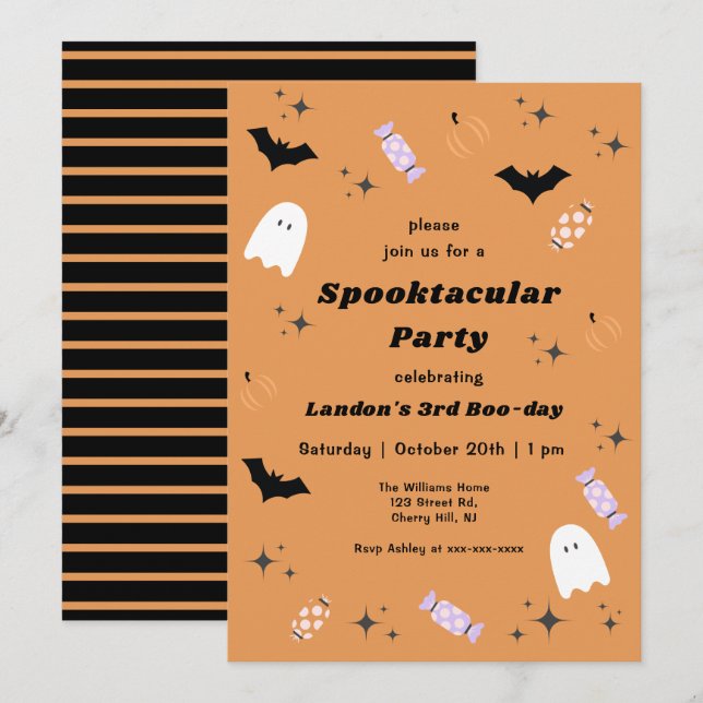 Orange Halloween Any Year Spooktacular Birthday  Invitation (Front/Back)