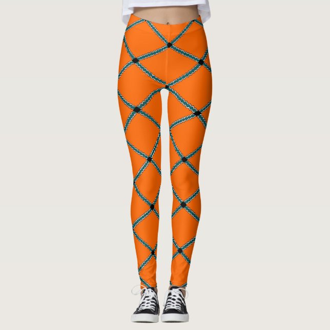 Orange Halloween Argyle Leggings (Front)