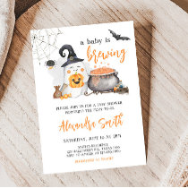Orange Halloween Baby is Brewing Baby Shower Invitation