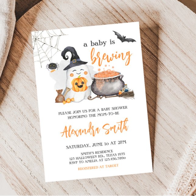 Orange Halloween Baby is Brewing Baby Shower Invitation (Orange A Baby is Brewing Baby Shower Invitation )