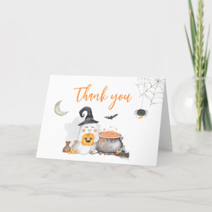 Orange Halloween Baby is Brewing Baby Shower Letterpress Thank You Card