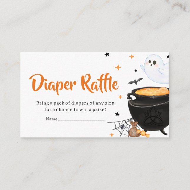 Orange Halloween Baby is Brewing Diaper Raffle Enclosure Card (Front)