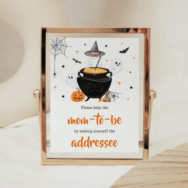 Orange Halloween Baby is Brewing Envelope Station Poster (Baby is Brewing Baby Shower Envelope Station Sign)