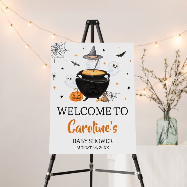 Orange Halloween Baby is Brewing Welcome Sign (In Situ (Stand))