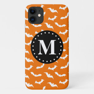 Orange Halloween Bat Pattern Black Monogram iPhone 11 Case
