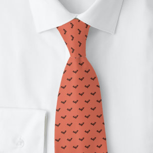 Orange Halloween Bats Neck Tie