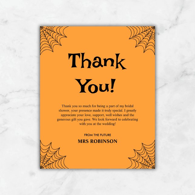 Orange Halloween Bridal Shower Thank You Card  (Budget Orange She Found Her Boo Halloween Bridal Shower Thank You Card  )