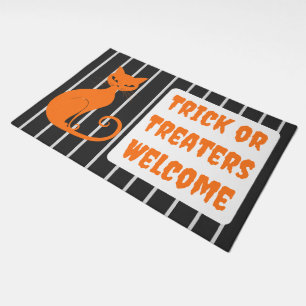 Orange Halloween Cat Trick or Treat Decoration Doormat