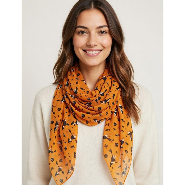 Orange Halloween Chiffon Scarf with Witches (Creator Uploaded)