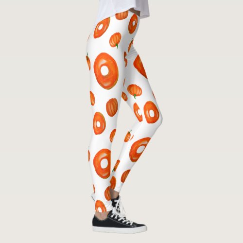 Orange Halloween Donuts Festive Fun White Womens Leggings