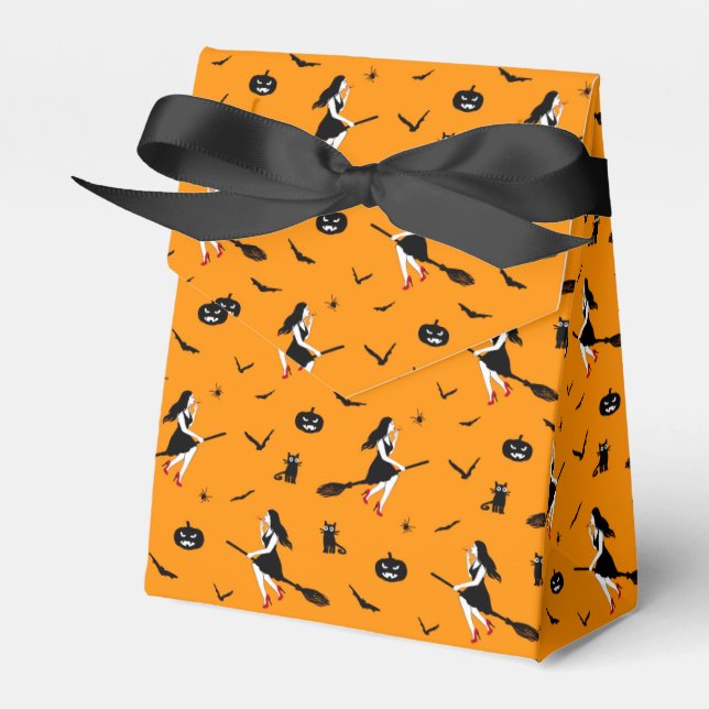 Orange Halloween Favor Box with Witches (Front Side)