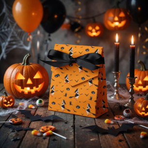 Orange Halloween Favor Box with Witches