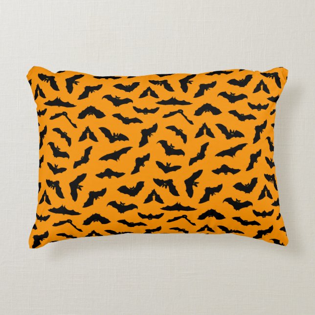 Orange Halloween Flying Bats Accent Pillow (Front)