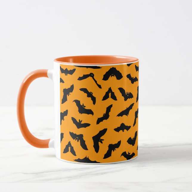 Orange Halloween Flying Bats Mug (Left)