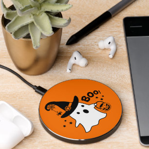Orange Halloween Ghost Illustration Wireless Charger