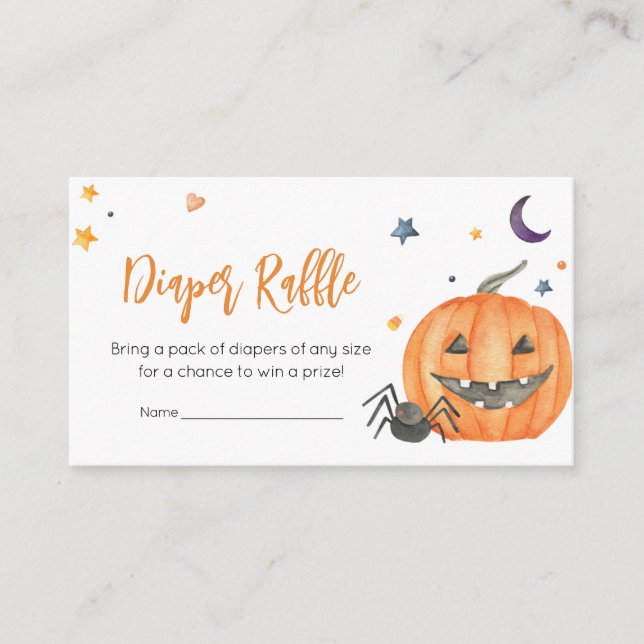 Orange Halloween Ghost Little Boo Diaper Raffle Enclosure Card (Front)