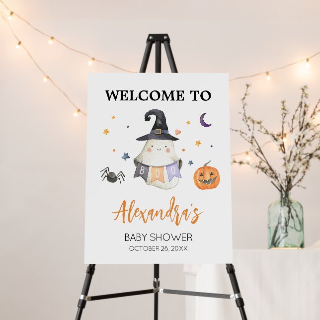 Orange Halloween Ghost Little Boo Welcome Sign (In Situ (Stand))