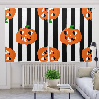 orange halloween heart pumpkin striped blackout curtains