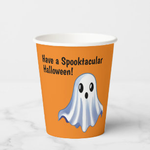 Orange Halloween Paper Cups with Cute Ghosts