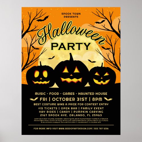 Orange Halloween Party Black Pumpkins Event Poster