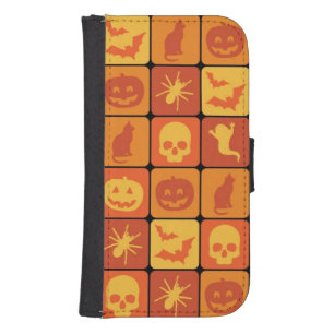 Orange Halloween Pattern Galaxy S4 Wallet Case