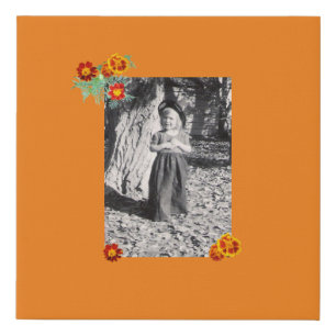 Orange Halloween Photo Child in Costume Marigolds Faux Canvas Print