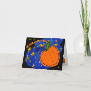 Orange Halloween Pumpkin Blue Starry Sky Holiday Card
